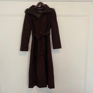 Ellen Tracy Brown Wool Coat with Fox Fur Hood